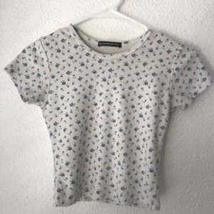 Brandy Melville white tee with blue roses